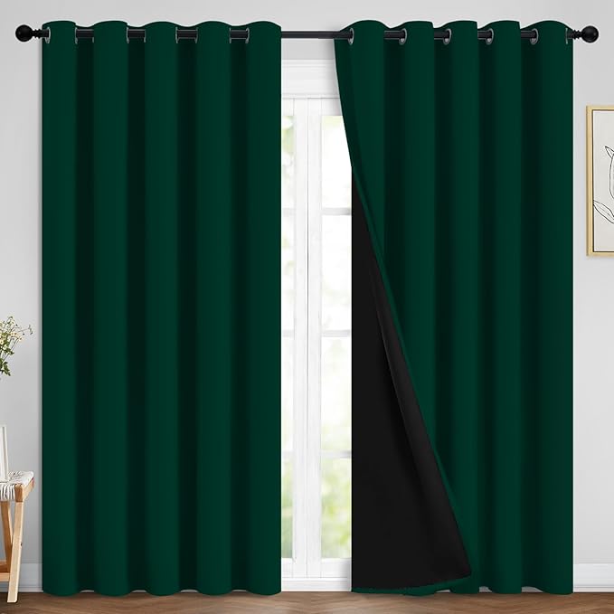 Yakamok Dark Green 100% Blackout Curtains 84 Inches Long 70" Wide 2 Panels