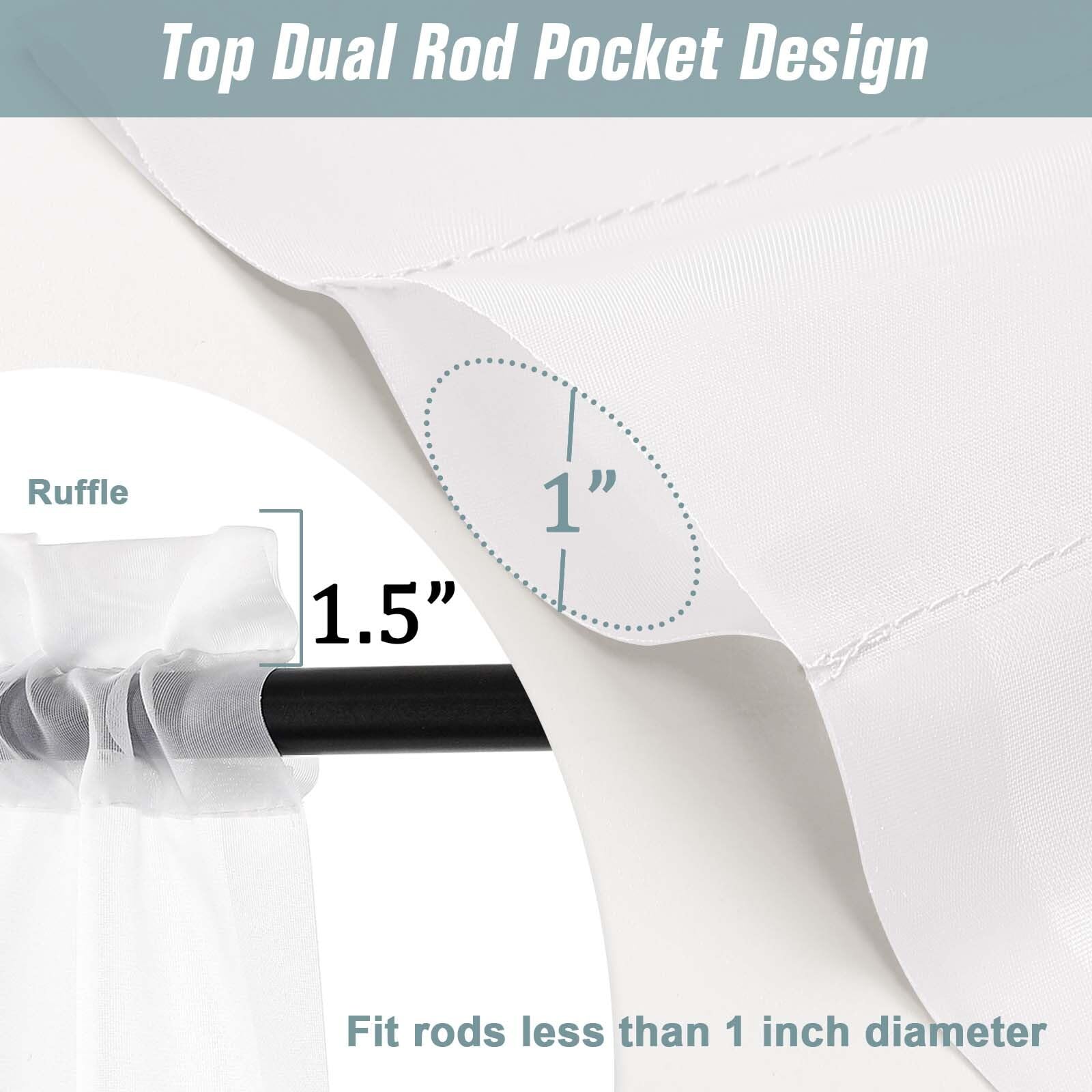Ebesto White Small Sheer Curtains Tier 30 Inches Length 2 Pieces, Light Filtering Cafe Curtains Sheers for Living Room Bathroom, Modern Window Treatments Dual Rod Pocket Panels, 2X42Wx30L Inches