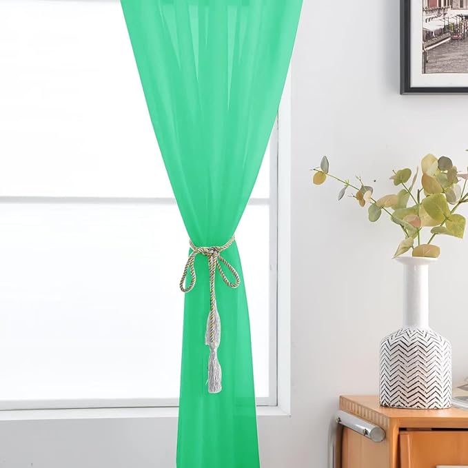 SpaceDresser Basic Rod Pocket Sheer Voile Window Curtain Panels Grass Green 1 Pair 2 Panels 52 Width 84 Inch Long for Kitchen Bedroom Children Living Room Yard（Grass Green, 52W x 84L）