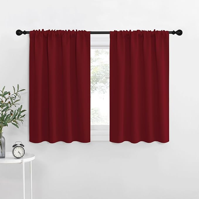 NICETOWN 36 inch Curtains for Small Windows, Thermal Insulated Privacy Short Drapes for Kitchen Bathroom (Set of 2, Burgundy Red, 34" Wide)