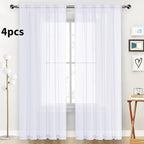 SpaceDresser Optical White Sheer Curtains 4 Panels Rod Pocket Semi-Sheer Curtain 45 Inches Long Light Filtering Voile Window Drapes for Bedroom Living Room Kitchen, Each 52W x 45L