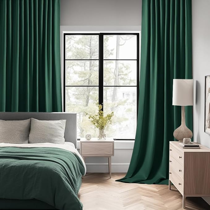 MIULEE Christmas Hunter Green Back Tab Blackout Curtains 52"x96" 2 Panels