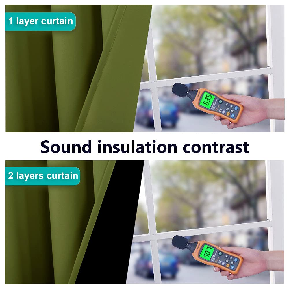 NICETOWN 100% Blackout Curtain Panels, Thermal Insulated Black Liner Curtains for Nursery Room, Noise Reducing and Cold Blocking Drapes for Windows (2 PCs, Olive Green, 52-inch Wide by 63-inch Long)