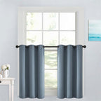 Yakamok Soild Small Window Curtains, Grommet Thermal Insulated Privacy Curtains and Drapes Room Darkening Shades Decent Decor for Kitchen Camper Closet(2 Panels,Stone Blue,42x36 Inch)