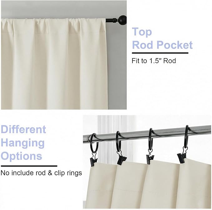 Simplebrand Ava Ivory Light Filtering Curtains for Bedroom 84 Inch Length 2 Panels Set, Solid Thermal Insulated Privacy Nursery Window Treatment Curtains Light Filtering Drapes, W40 x L84 Inch, Ivory