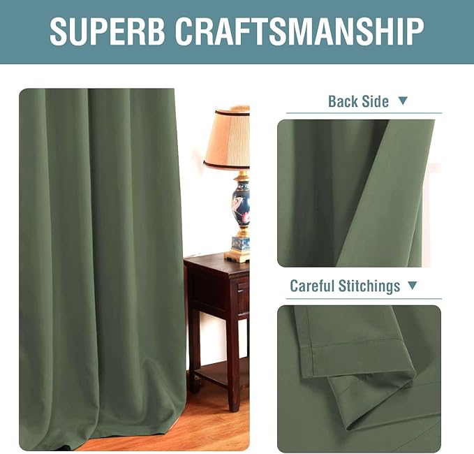 H.VERSAILTEX Blackout Curtain for Living Room Thermal Insulated Window Treatment Curtain Extra Long 84 inch Length Energy Saving Solid Grommet Top Blackout Drape, One Panel, Bronze Green, 52"W x 84"L