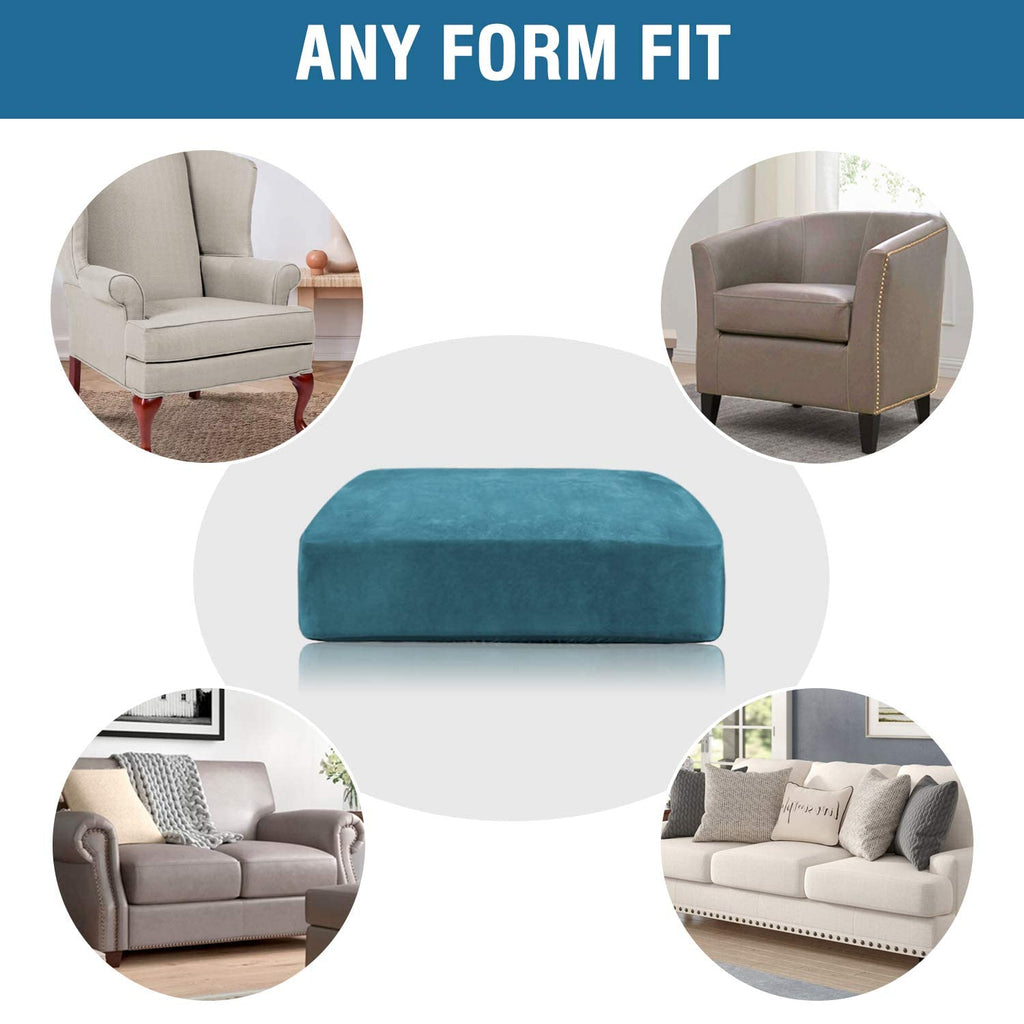 H.VERSAILTEX Velvet Stretch Couch Cushion Cover Plush Cushion Slipcover for Chair Loveseat Sofa Cushion Furniture Protector Seat Cushion Sofa Cover (2 Piece Large Sofa Cushion Covers, Peacock Blue)