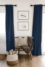 Faux Linen Total Blackout Curtains for Bedroom 84 Inch Long Midnight Blue