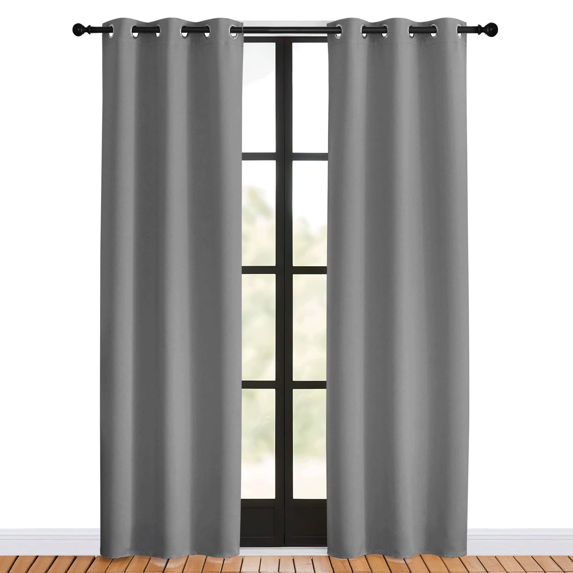 NICETOWN Room Darkening Curtains for Living Room, Silver Grey, W34 x L80, 2 Panels, Easy Care Solid Thermal Insulated Grommet Light Blocking Vertical Drapes for Bedroom