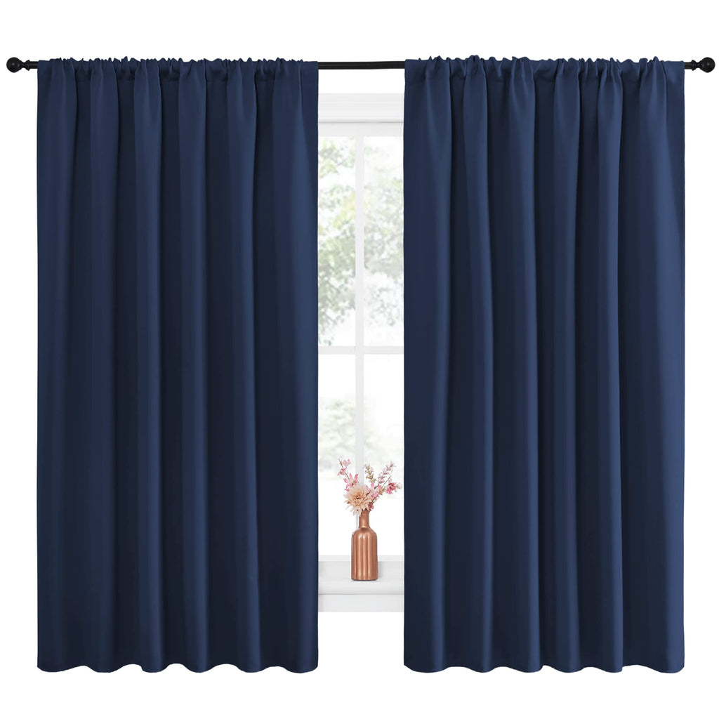 NICETOWN Blackout Curtains for Bedroom, Blackout Draperies, Home Decorations Thermal Insulated Solid Rod Pocket Blackout Drapes for Cafe (Navy, One Pair, 70 x 63-inch)
