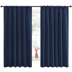 NICETOWN Blackout Curtains for Bedroom, Blackout Draperies, Home Decorations Thermal Insulated Solid Rod Pocket Blackout Drapes for Cafe (Navy, One Pair, 70 x 63-inch)