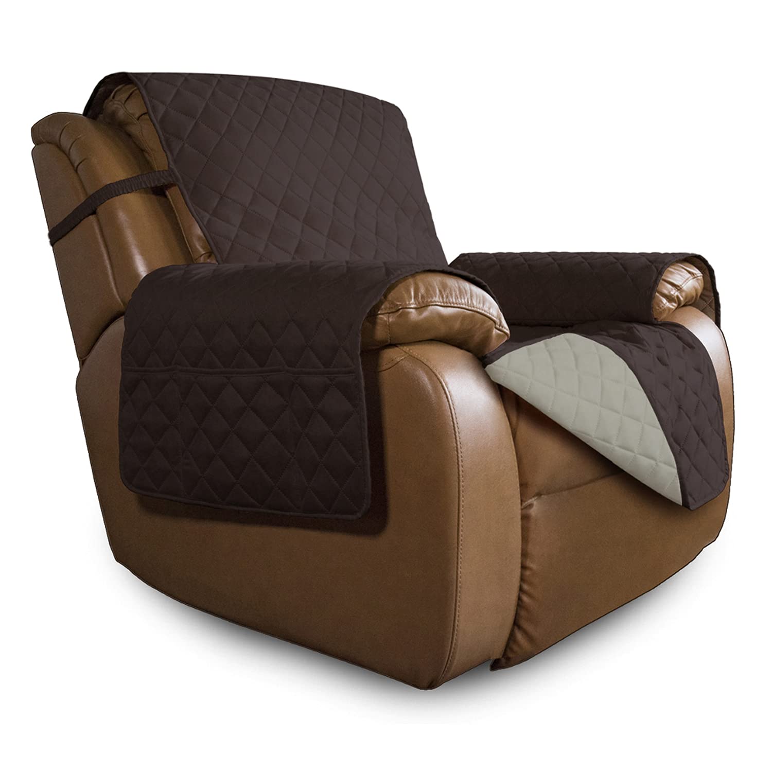Easy-Going Oversized Recliner Cover Reversible Couch Cover Sofa Cover for Living Room Water Resistant Furniture Protector with Elastic Straps for Pets ('Large Recliner 27-29 in, Chocolate/Beige)