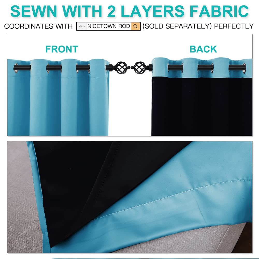 NICETOWN 100% Blackout Curtains with Black Liners, Thermal Insulated Full Blackout 2-Layer Lined Drapes, Energy Efficiency Window Draperies for Boy's Room (Teal Blue, 2 Panels, 52-inch W by 54-inch L)