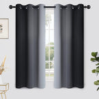 Yakamok Light Blocking Ombre Curtains, Greyish White and Black Gradient Color Curtains, Room Darkening Grommet Window Drapes for Bedroom(Black, 42x63 Inch, 2 Panels)