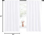 NICETOWN Bedroom Window Curtain Panels - Window Treatment Rod Pocket Drapes for Nursery (White, 2 Panels, 52" by 63")