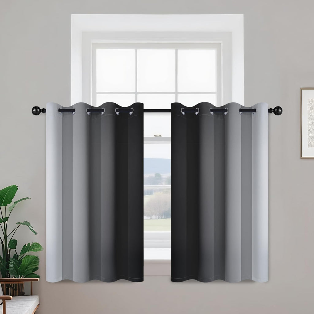 Yakamok Ombre Curtains Black and Greyish White for Living Room,52Wx36L