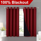 NICETOWN Kitchen Full Blackout Curtain Panels, Super Thick and Soft Insulated Window Covers, 100% Blackout Draperies with Black Backing for Cafe Window (Burgundy Red, Set of 2 PCs, 52 by 45-inch)