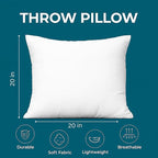 LANE LINEN 20x20 Throw Pillow Insert - Set of 4 White Pillow Inserts for Decorative Pillow Covers, Throw Pillows for Bed, Decorative Pillows for Bed, Couch Pillows, Throw Pillows for Couch