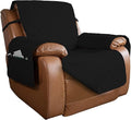 PureFit Reversible Quilted Oversized Recliner Sofa Cover, Water Resistant Furniture Protector, Washable Couch Cover with Elastic Straps for Kids, Pets (Large, Black/Black)