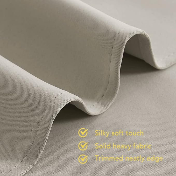 NICETOWN Kitchen Curtains, Short Curtains for Bedroom Windows, Natural, 34" W by 60" L, 1 Pair, Thermal Insulated Room Darkening Curtain Panels for Girls Room, Cafe