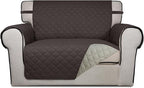PureFit Reversible Quilted Sofa Cover, Water Resistant Slipcover Furniture Protector, Washable Couch Cover with Non Slip and Elastic Straps for Kids, Dogs, Pets (Oversized Chair, Chocolate/Beige)