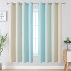 Estelar Textiler Full Room Darkening Gradient Blackout Curtains 72 Inch Length 2 Panels Set, Ombre Aqua and Beige Thermal Insulated Full Light Blocking Grommet Blackout Drapes for Bedroom, 52Wx72L