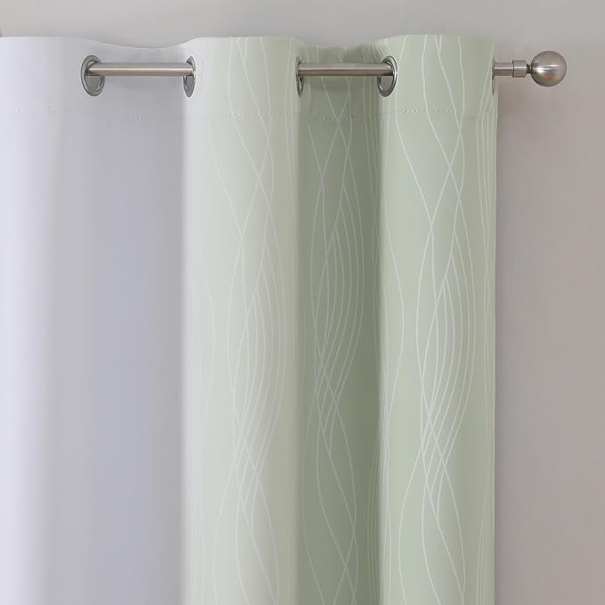 Estelar Textiler Sage Green and Greyish White Ombre Blackout Curtains 45 Inch Length 2 Panels, Full Room Darkening Drapes for Kitchen, Thermal Insulated Grommet Short Curtains for Bathroom,42Wx45L