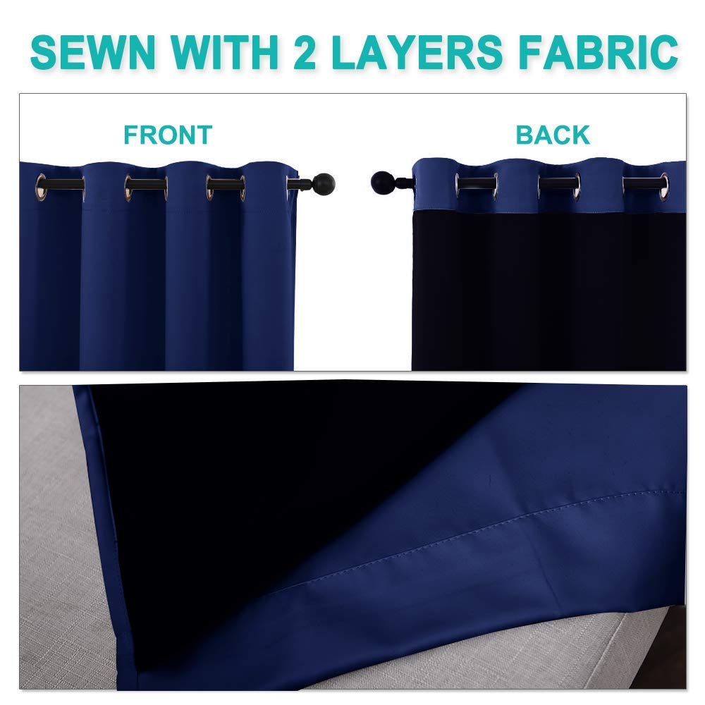 NICETOWN 100% Blackout Curtains 54 inches Long, Royal Blue, 1 Pair, 42 inches Width Each Panel, Double-Deck Completely Blackout Window Treatment Thermal Insulated Lined Drapes for Small Window