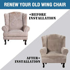 H.VERSAILTEX Wingback Chair Covers Velvet Plush Wing Chair Slipcover 1 Piece High Stretch Wing Back Chair Slipcovers Sofa Cover Furniture Cover with Elastic Bottom, Taupe
