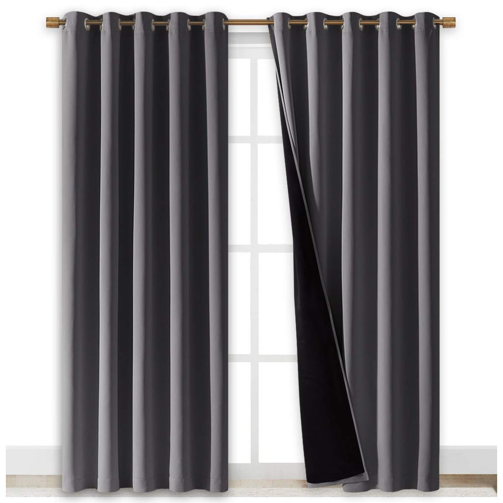 NICETOWN Grey Full Shade Curtain Panels, Pair of Energy Smart & Noise Blocking Out Blackout Drapes for Dining Room Window, Thermal Insulated Guest Room Lined Window Dressing(Gray, 70 x 84 inch)