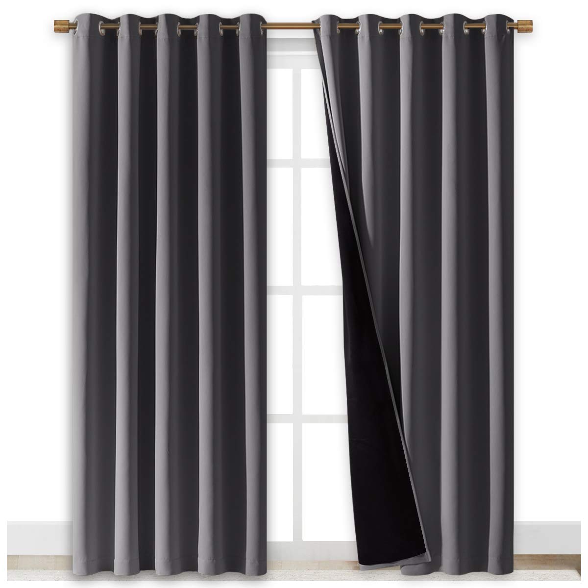NICETOWN Grey Full Shade Curtain Panels, Pair of Energy Smart & Noise Blocking Out Blackout Drapes for Dining Room Window, Thermal Insulated Guest Room Lined Window Dressing(Gray, 70 x 84 inch)