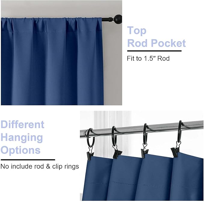 Simplebrand Ava Royal Blue Short Blackout Curtains for Bedroom 54 Inches Long 2 Panels Set, Solid Thermal Insulated, Energy Saving Window Treatment Curtains Blackout Drapes, W40 x L54 Inch, Royal Blue