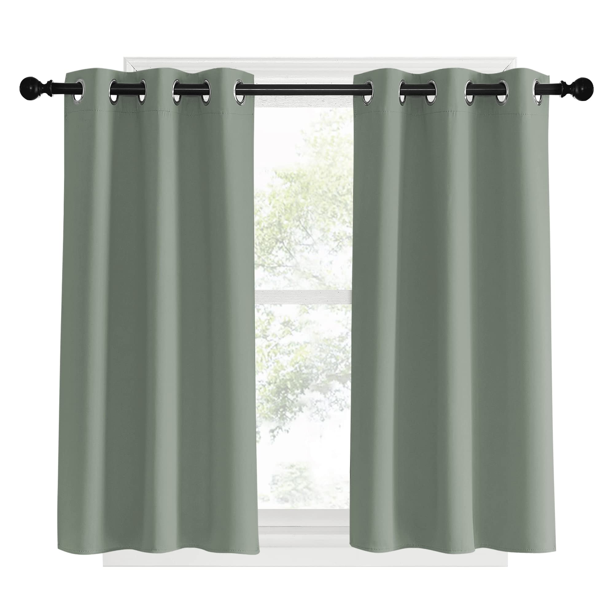 NICETOWN Bedroom Curtain Panels Blackout Draperies, Sage Green, 1 Pair, 34 by 40-inch, Thermal Insulated Solid Grommet Blackout Curtains/Drapes