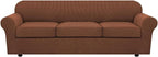 H.VERSAILTEX 4 Piece Stretch Sofa Covers for 3 Cushion Couch Covers for Living Room Furniture Slipcovers (Base Cover Plus 3 Seat Cushion Covers) Thicker Jacquard Fabric (Large Sofa, Caramel)