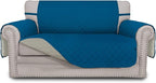 Easy-Going Reversible Loveseat Couch Cover for 2 Cushion Couch Sofa Cover for Dogs Water Resistant Furniture Protector with Foam Sticks Elastic Straps for Pet (Loveseat, PeacockBlue/Beige)