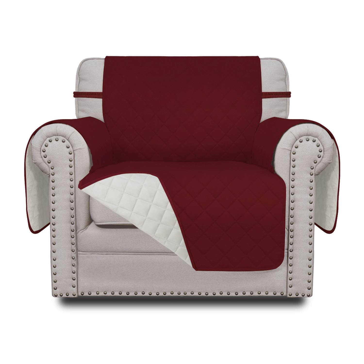 Easy-Going Reversible Couch Cover, Small Chair, Christmas Red/Ivory