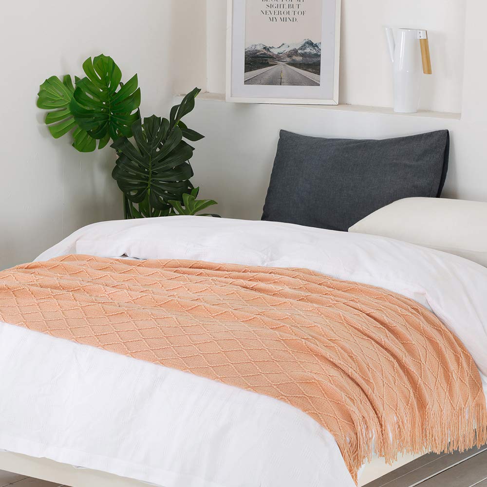 BOURINA Orange Throw Blanket 60x80 Inch Boho Knit Soft Throw Sofa Blanket