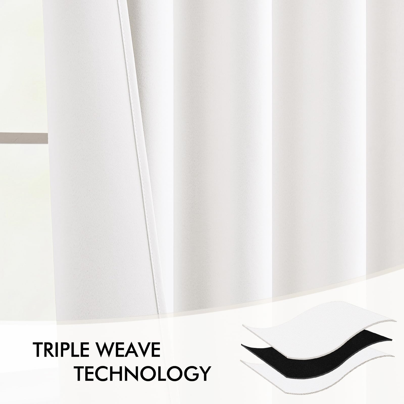 MIULEE Pure White Back Tab Blackout Curtains 52x108 Inch Long 2 Panels Set