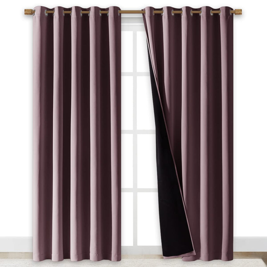 NICETOWN 100% Blackout Window Curtain Panels, Cold and Full Light Blocking Drapes with Black Liner for Nursery, 84 inches Drop Thermal Insulated Draperies (Dry Rose, 2 PCs, 70 inches Wide Each Panel)