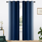 Yakamok Light Blocking Ombre Curtains, Greyish White and Blue Gradient Color Curtains, Room Darkening Grommet Window Drapes for Bedroom(Blue, 42x84 Inch, 2 Panels)
