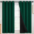 SimpleHome 100% Blackout Curtains for Bedroom,Thermal Insulated Grommet Window Drapes Room Darkening Dark Green Curtains for Living Room with Black Back,52 x 63 Inch,2 Panels