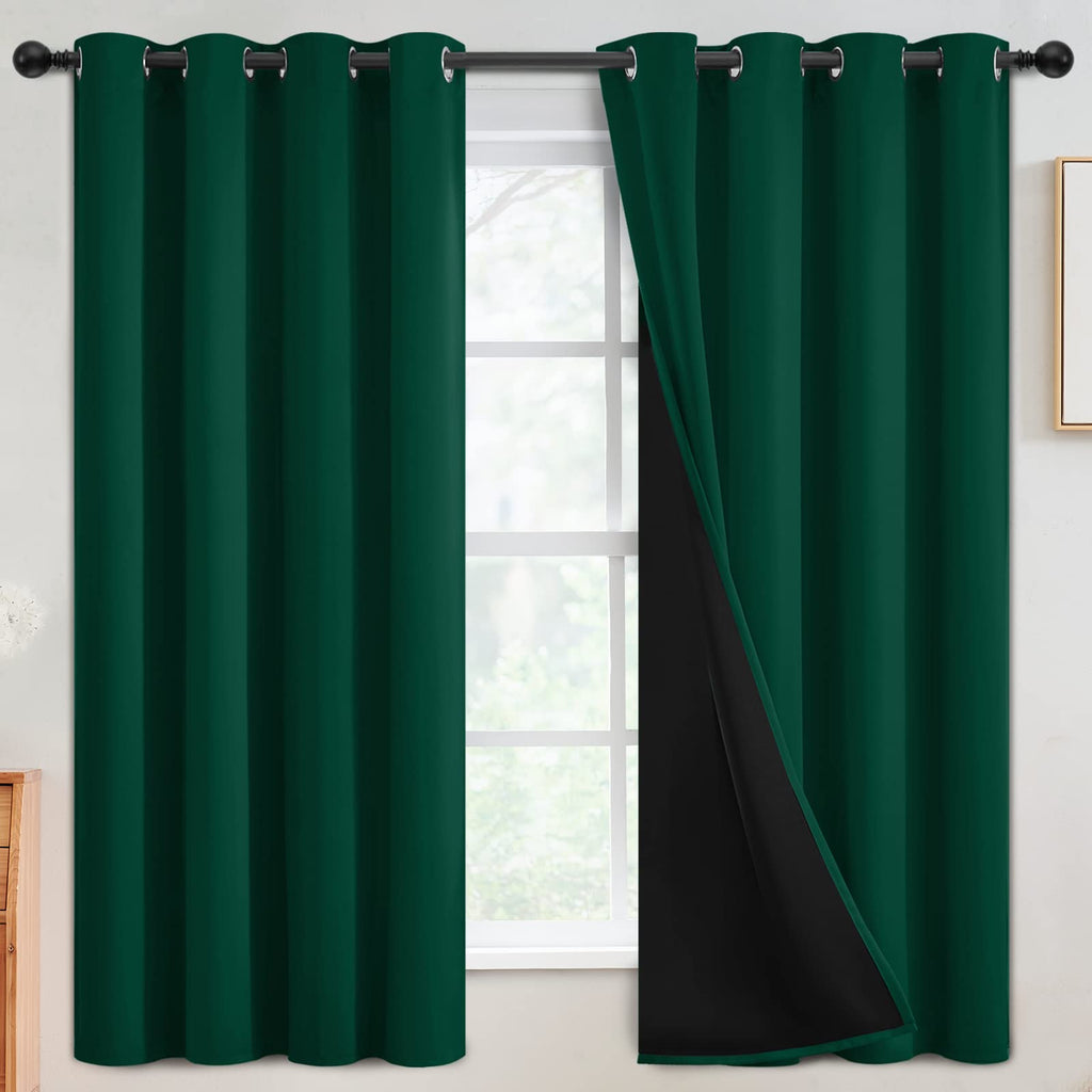 SimpleHome Dark Green 100% Blackout Curtains Room Darkening Living Room 63