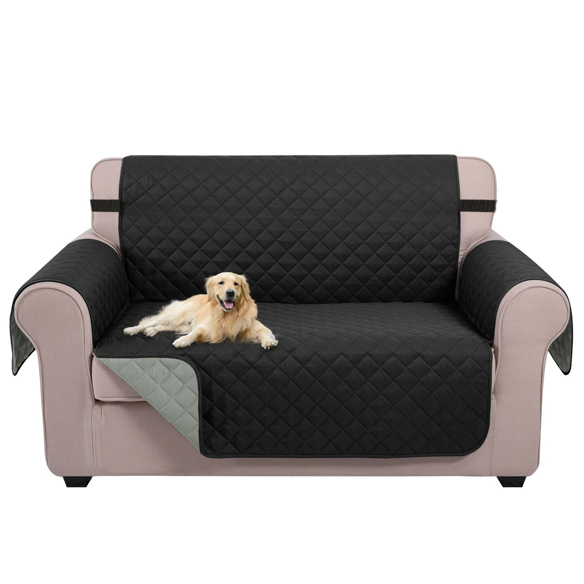 U-NICE HOME Loveseat Sofa Cover for 2 Cushion Couch, Dark Grey/Light Grey