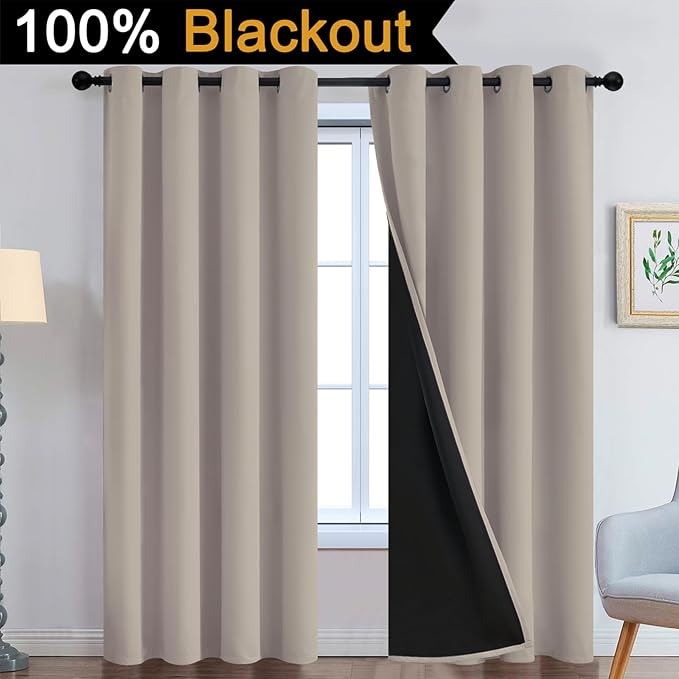 Yakamok Natural Blackout Curtains 84 Inches Long for Bedroom 52" Wide 2 PCS