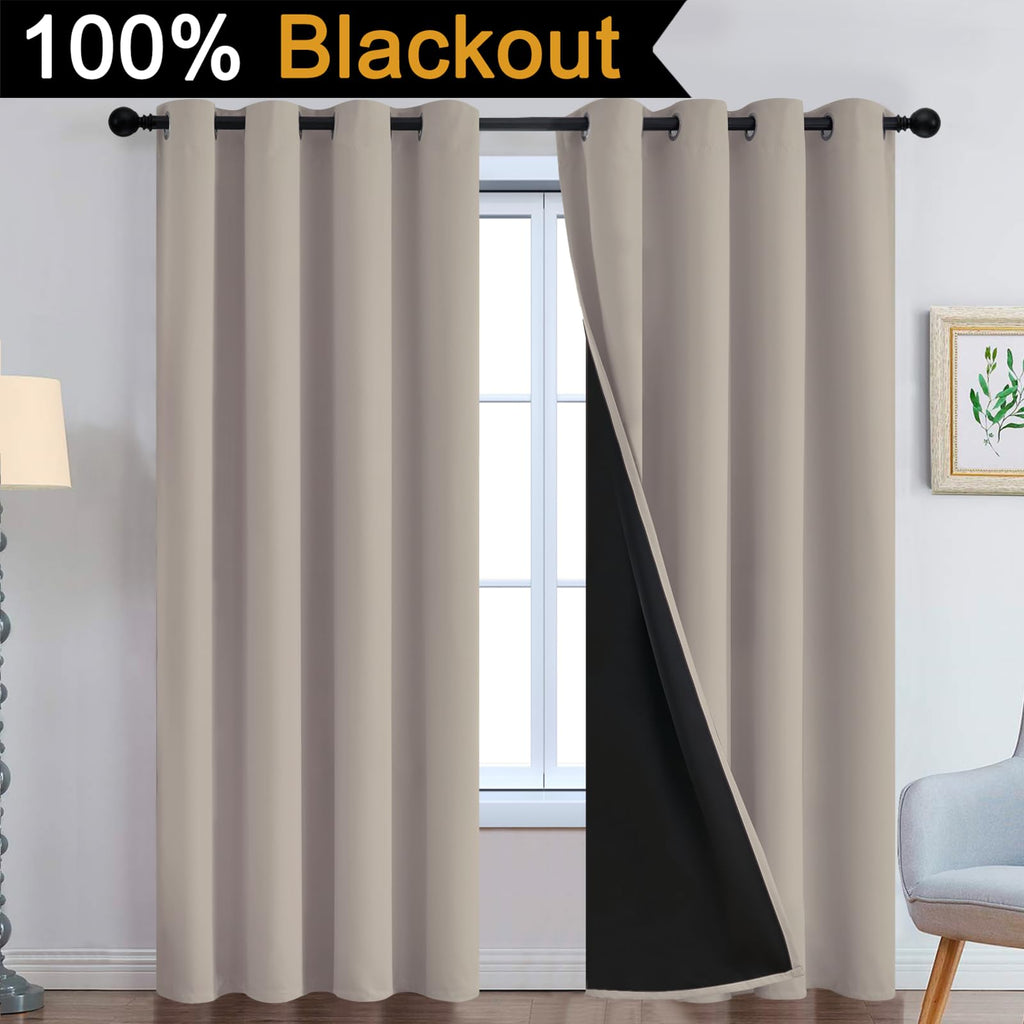 Yakamok Natural Blackout Curtains 96 Inches Long for Bedroom 52" Wide 2 PCS