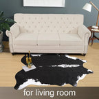 AROGAN 8x10 Feet Faux Cowhide Area Rugs for Living Room, Animal Skins Cow Hide Rug for Bedroom, Cool Western Christmas Decor, Thin Leather Cow Hide Carpets Fireplace Rug, Black