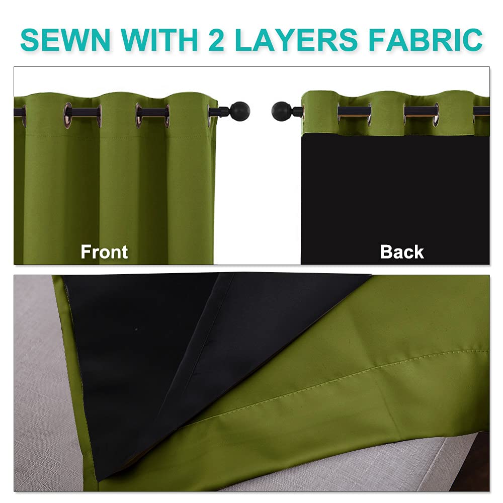 NICETOWN 100% Blackout Curtain Panels, Thermal Insulated Black Liner Curtains for Nursery Room, Noise Reducing and Cold Blocking Drapes for Windows (2 PCs, Olive Green, 52-inch Wide by 63-inch Long)