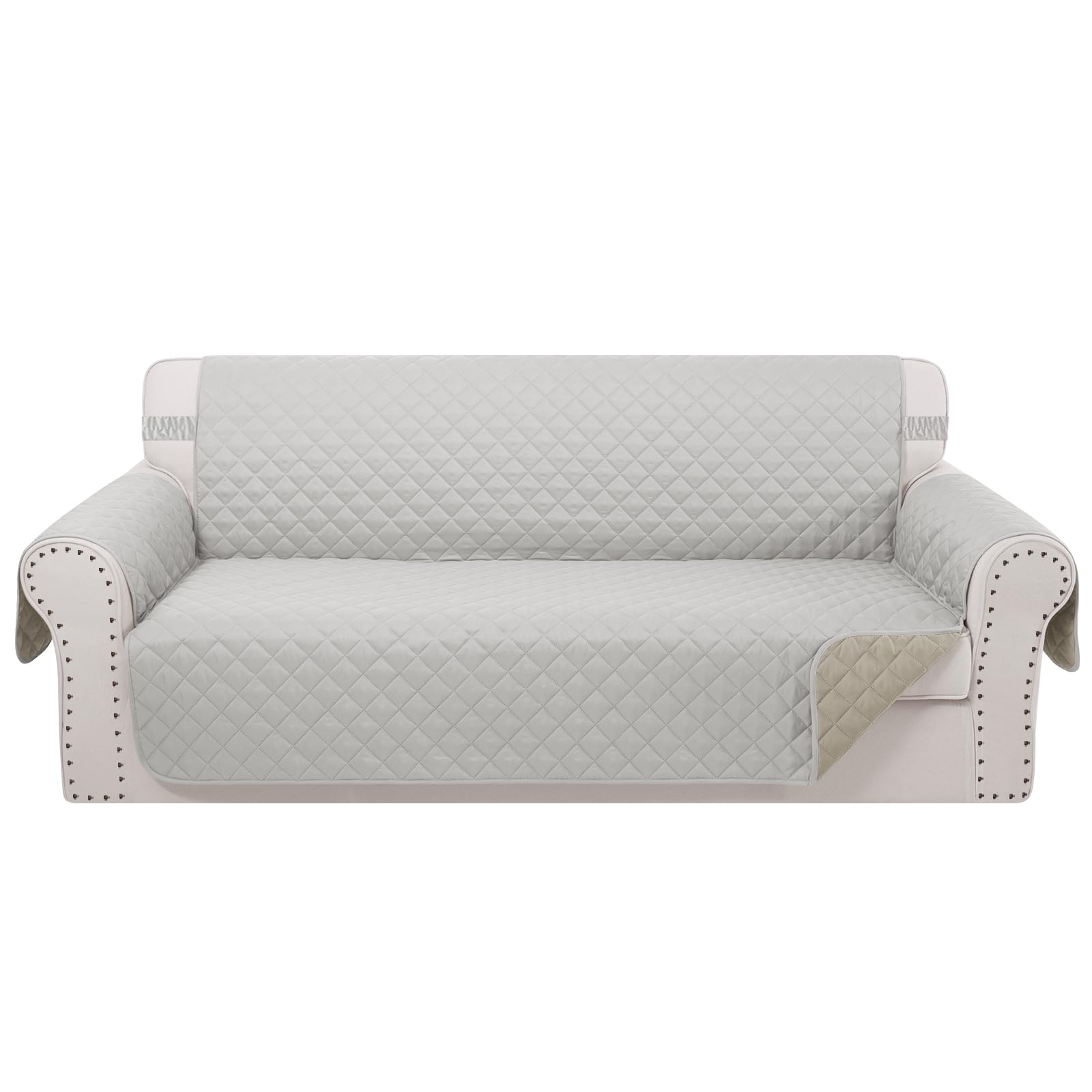 Luxshare Home Reversible Couch Cover for 3 Cushion, Sofa, Light Grey/Beige