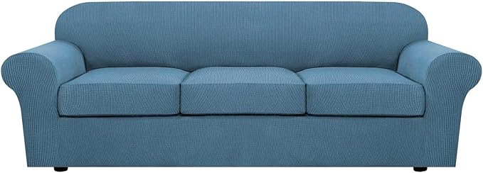 H.VERSAILTEX 4 Piece Stretch Sofa Covers for 3 Cushion Couch Covers for Living Room Furniture Slipcovers (Base Cover Plus 3 Seat Cushion Covers) Upgraded Thicker Jacquard Fabric (XL Sofa, Dusty Blue)