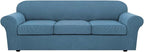 H.VERSAILTEX 4 Piece Stretch Sofa Covers for 3 Cushion Couch Covers for Living Room Furniture Slipcovers (Base Cover Plus 3 Seat Cushion Covers) Upgraded Thicker Jacquard Fabric (XL Sofa, Dusty Blue)